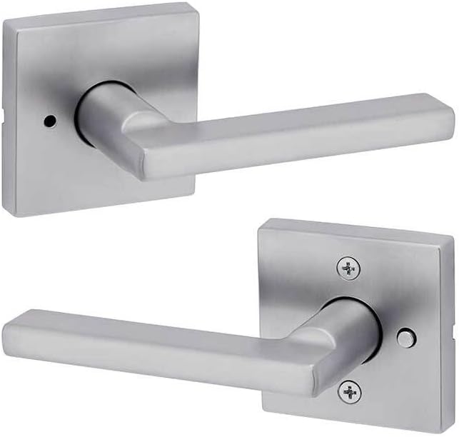 Kwikset 730HFLSQT-26D Halifax Lever with Square Rose Privacy Door Lock with 6AL Latch and RCS Strike Satin Chrome Finish