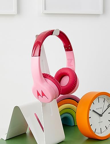 Motorola Squads 300 - Casque Bluetooth pour enfants - 24 heures - Volume limité à 85dB, Flexible et durable, Protection auditive et fonction de partage, Coussin anti-allergie (sans BPA) - Rose