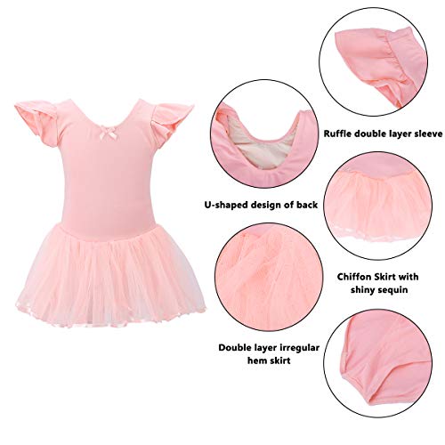 BOSOWOS Girls Leotard Ruffle Short Sleeve Tutu Skirted Gymnastics Ballet Dancewear for Kids Little Girl