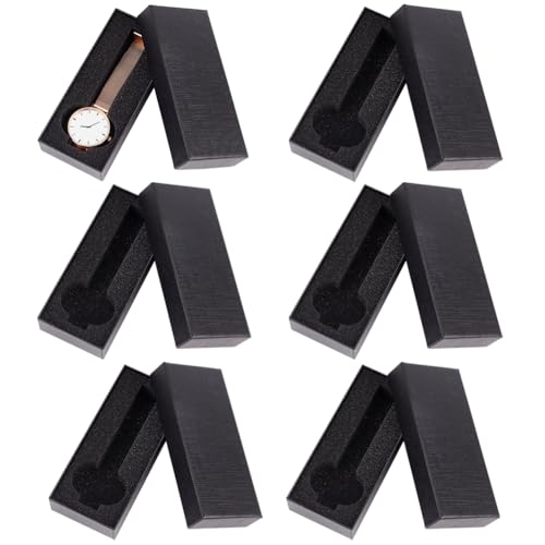 PH PandaHall 6pcs 1-Slot Watch Box, Black Cardboard Watch Storage