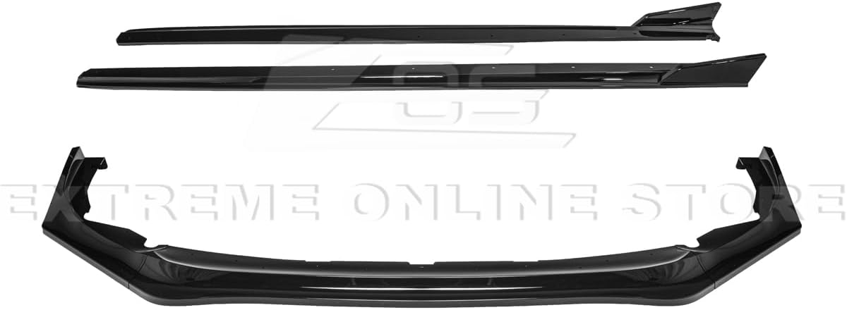 Replacement for 2022-Present Subaru WRX Models | JDM ChargeSpeed Style ABS Plastic Exterior Aerodynamic Front Splitter Lip Side Skirts Pair Body Kit (Glossy Black)