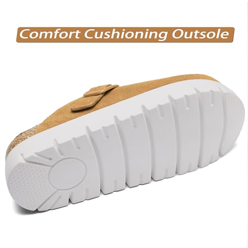 Image of Women's Suede Platform Clogs Leather Mules Slip On Indoor Outdoor Shoes | Arch Support, Cork Footbed, Adjustable Buckle,Water Resistant Upper,All Day Comfort