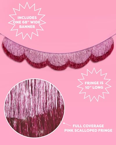 Image of xo, Fetti Pink Scalloped Layered Fringe Banner - 5 Ft. | Bachelorette Party Decorations, Birthday Party Decor, HBD Decor, Photo Booth Banner Backdrop