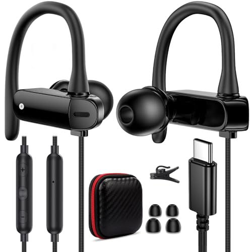 USB C Headphone Over-Ear Hook Wired Earbuds for iPad A16 Laptop Noise Canceling in-Ear Kid Headset Android Type C Earphone for iPhone 17 Pro Max 16 16e 15 Samsung S25 S24 A16 A17 A36 Pixel 9 9a 10 8 7