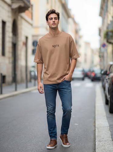 Image of BULLMER Trendy Front and Back Printed Oversized Round Neck T-Shirt for Men - Pack of 2