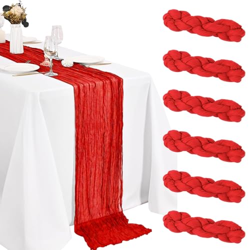 6 Pack Cheesecloth Table Runner 20 x 120 Inch Red Boho Gauze Cheese Cloth Table Runners 10 FT Long Rustic Sheer Table Decorations for Wedding Party Baby Bridal Shower Birthday Holiday Home