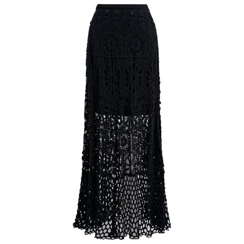 CHICWISH Women Bohemian Cutwork Crochet Maxi Skirt Hollow Out High Elastic Waist Summer Vacation Beach Long Skirts