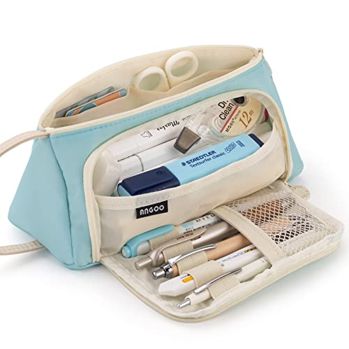 Image of EASTHILL Polyester Big Capacity Pencil Case Pouch Pen Case Simple Stationery Bag School College Office Organizer For Teens Girls Adults Student, Light Blue Xw, Simple