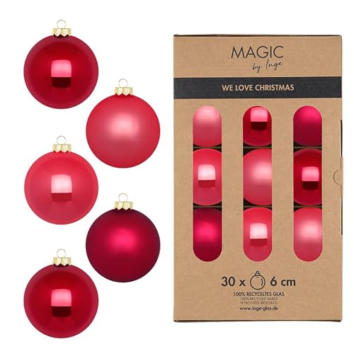 Weihnachtskugeln Glas 6cm 30 Stück - matt & glänzend - Christbaumkugeln Weihnachtsbaumkugeln für Weihnachten - Christbaumschmuck & Weihnachtsbaumschmuck Beere Rosa Mix - Gentle Pink