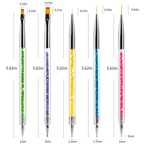 Ranrose Nail Tips Art Brush Set,5Pcs Double End Nail Tips Art Brushes Kit Professional Dotting Tool Kit For Gel Polish Nail Designs Nail Carving French Nails (5 Pieces) #TOP5