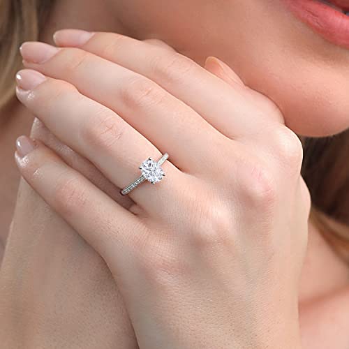 Gem Stone King 10K White Gold Moissanite and White Diamond Solitaire Engagement Ring For Women | 1.50 Cttw | Oval 8X6MM | Gemstone Birthstone | Available in Size 5,6,7,8,94