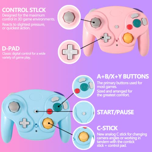 Dliaonew 2.4G Wireless Gamecube Controller, Classic Gamecube Wii Controller With Receiver Adapter For Wii Gamecube Ngc (Pink And Blue) #TOP3