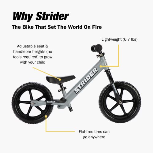 Strider 12” Sport Bike, Gray, No Pedal Bicycle #TOP3