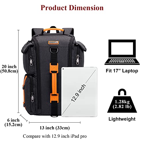 WITZMAN Travel Backpack for Men and Women Carry On Backpack Duffel Bag for Airplanes Fit 17 Inch Laptop (6695 Black)