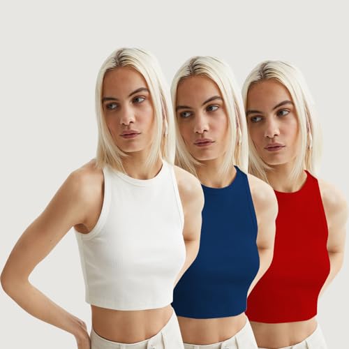 Image of KERI PERRY Tops for Women Crop Top for Women's Tank Activewear Tee Sports Western Casual Cotton Camisole Pack of 3 Combo