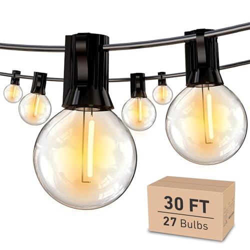 Led Outdoor String Lights 30ft Patio Lights Outdoor Waterproof with 27 Dimmable Edison Bulbs, Shatterproof G40 String Lights for Outside, Backyard Balcony Bistro Party Cafe
