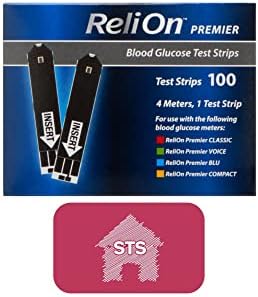 ReliOn Premier Blood Glucose Test Strips, 100 Count + STS Home Fridge Magnet.