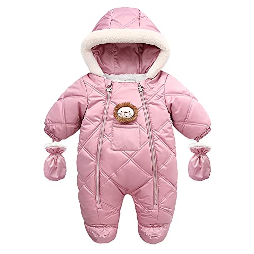 XIFAMNIY Baby Winter Outfit Coat Romper Outwear Hooded Footie Toddler Infant Lion Snowsuit (Pink, 6-9 Months)