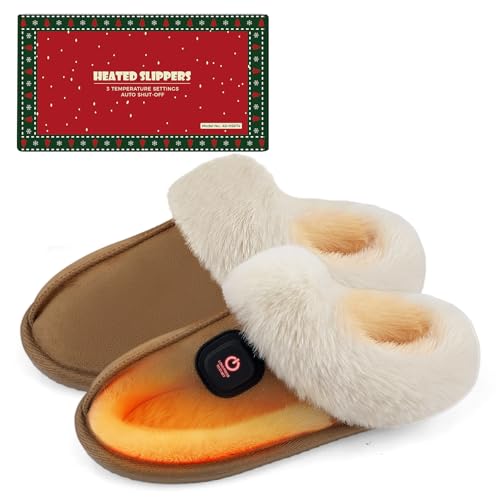 Heated Slippers Women, 2500mAh Rechargeable Heated Foot Warmers for Winter, Heated Shoes with 30mins Auto Shut-Off & 3 Temperature Levels, Christmas Thanksgiving Gift for Mom, Wife, Daughter (7.5-8.5)