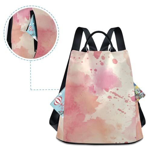 KLL Watercolor Abstract Splash-ink Peach Fashion backpacks for college Anti-theft backpack for women work for Daily College Shopping with Pom-pom keychain4