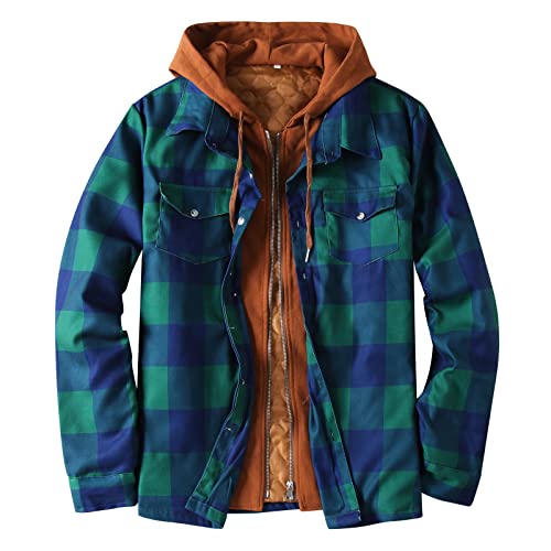 Veste rembourrée pour homme à capuche plaid vert armée L