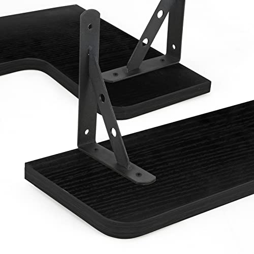 Manfuou Corner Floating Shelves Wall Set Of 4, Natural Mounted Rustic Wood Corner Display Shelves Floating Storage Shelves For Wall, Bedroom, Bathroom, Living Room, Kitchen, Office And More(Black) #TOP3