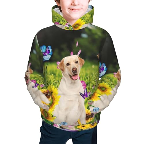 Labrador On The Grass Boy, Girls Sports Shirt Youth Pullover Fashion Hooded Sweatshirt