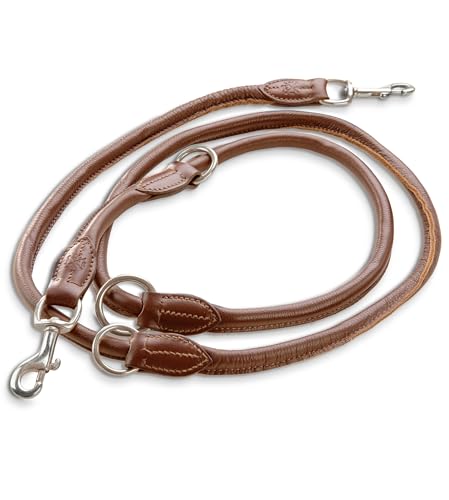 Jack & Russell Premium Leder Hundeleine Dexter 2,0m - Hunde Lederleine, Führleine - Echtleder Leine mehrfach verstellbar Dexter (Cognac Braun)