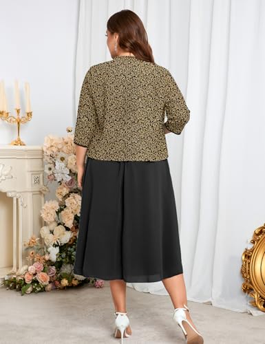 Image of ZOMVA Plus Size Sparkly Mother of The Bride Dresses with Jacket 2 Piece Chiffon A-Line Dress Wedding Guest Formal