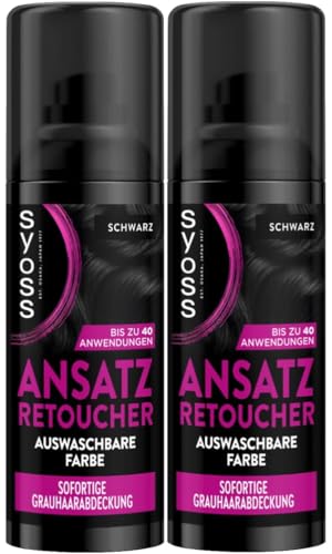 SYOSS Enfoque Retoucher Spray Negro Nivel 1 (120 ml), spray de raíz cubre un enfoque más claro y gris renovable, el color de la raíz dura hasta el próximo lavado, 2 x 120 ml
