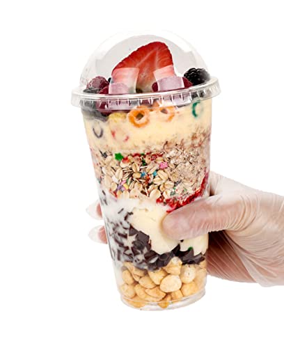 Image of Golden Apple Cup series, 24oz Clear Plastic cups with Dome lids no hole 50sets, BPA Free