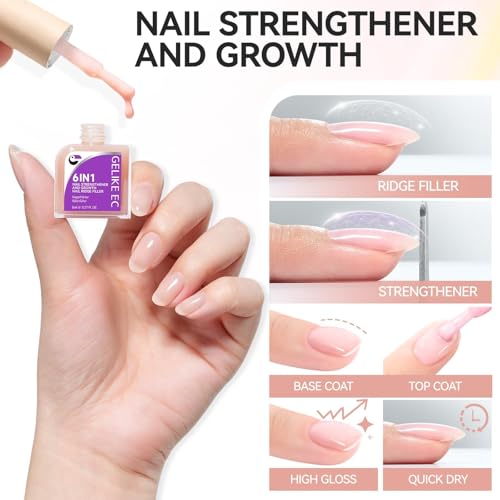Image of Nail Strengthener Protein for Damaged Nails: Pink 6 in 1 Natural Nail Hardener Extra Strong and Growth - Long Lasting Repair for Damaged Nails - Growth Oil for Salon Home Daily Work