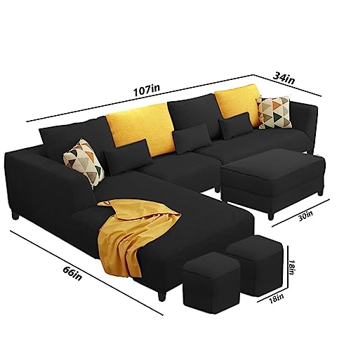 Image of Galib LHS 8 Seater L Shape Sofa Set for Living Room (Black Fabric)