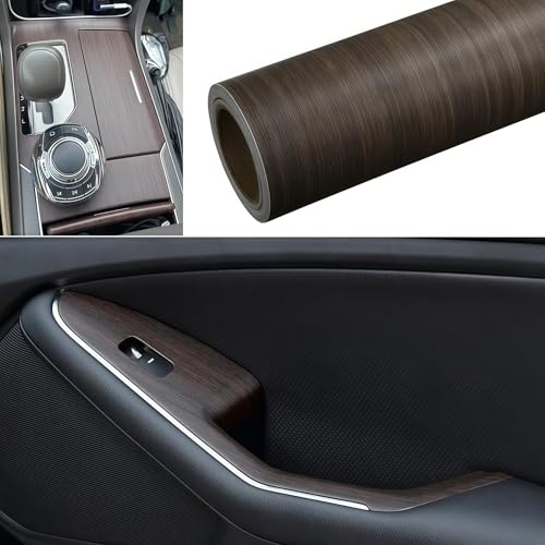 Image of Wood Grain Vinyl Wrap for Car Interior -Self-Adhesive DIY Decal - Bubble-Free & Waterproof Wood Texture Film for Dashboard (Coffee-Oak Wood Grain(Matte)-40 * 200cm)