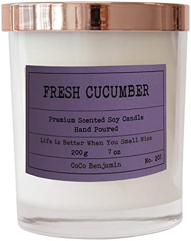 100% Soy, Highly Scented, Hand Poured Soy Candle, 7 oz, (Fresh Cucumber)