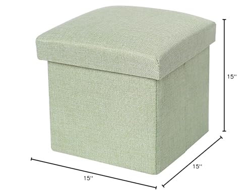 Banc ottoman de rangement pliable vert en coton 38cm - 4