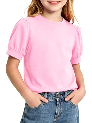 Image of Girls' Puff Sleeve Cotton T-Shirt Cute Summer Tops for Girls
