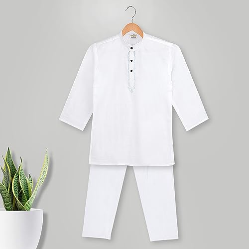 Image of Baby Boys Ethnic Wear Cotton Kurta Pyjama Set with Embroidery
