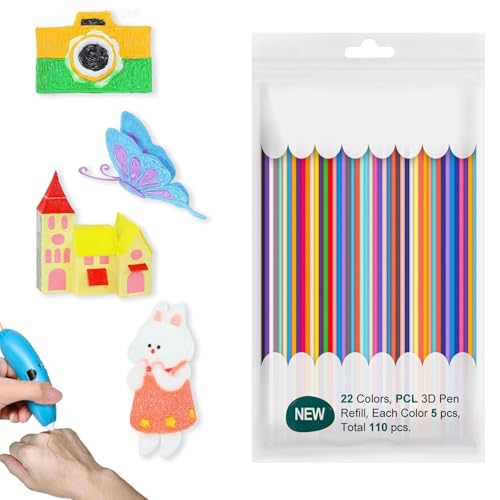 110 Stück 22 Farben 3D Doodler Pen Nachfüllungen für 3Doodler Start 3D Stift Filament für 3Doodlers Start Pen, 2.5mm x 15cm PCL Filament Nachfülls Packungen 3D-Stiftfüllung Stift Nachfüllpacks