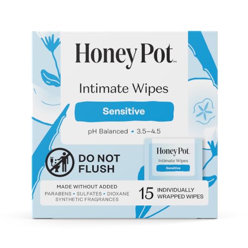 The Honey Pot Company - Feminine Wipes - Sensitive - Individually Wrapped - pH Balancing, Herbal Infused Plant-Based Feminine Care - Great for Travel & Period Kits - 15ct
