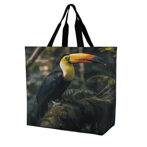 Women's Multi-Functional Shopping Bag，Colorful Toucan Printing Messenger Bag Shoulder Bag for Travel, Work, Shopping & Parties with Inner Pocket, Grocery Bag Lightweight & Water-Resistant