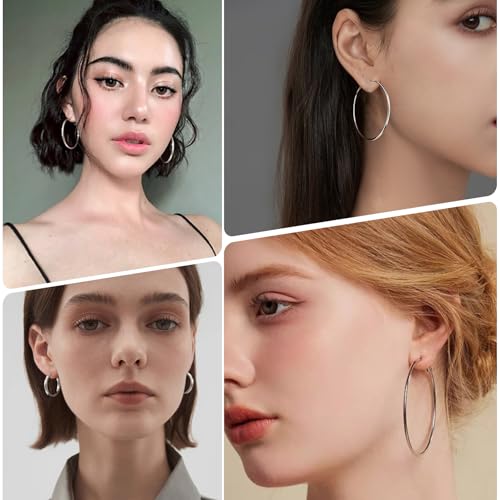 Image of 4 Pairs Silver Gold Hoop Earrings for Women | 14K Gold Plated Hoop Earrings Set Hypoallergenic Earring Lightweight Dangle Earrings Set
