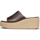 FitFlop Platfforms Espadrille Leather Wedge Slides, Color: Metallic Chocolate Brown, Size: 8 (E3Y-C89-060)