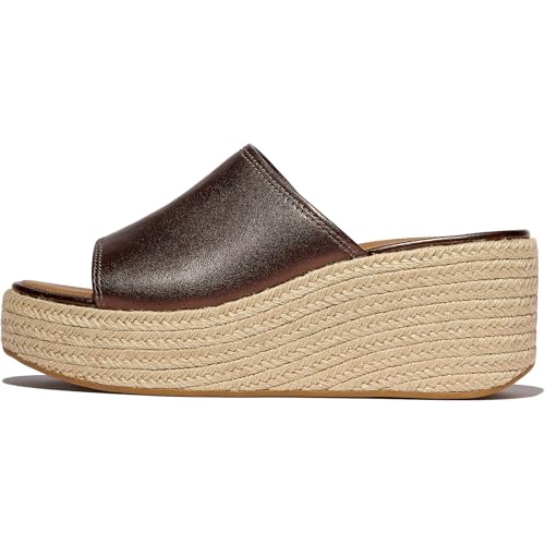 FitFlop Women's Platfforms Espadrille Metallic-Leather Wedge Slides Sandal