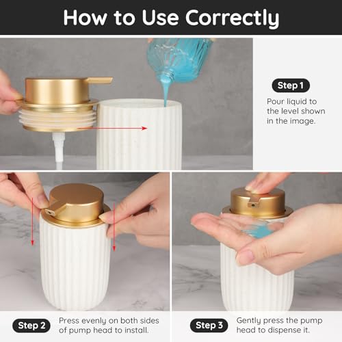 Image of Segbeauty Ceramic White Hand Soap Dispenser, 10.8oz Empty Liquid Soap Dispenser, 2pcs 320ml Refillable Shapmpoo and Conditioner Pump Bottle Bath Shower Lotion Gel Container, Kitchen Dish Wash Bottles