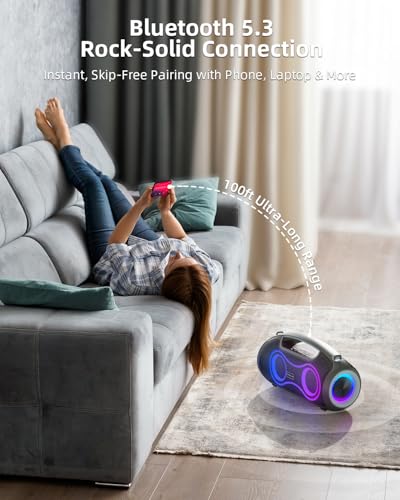 Image of Portable Bluetooth Speaker Wireless, 180W Max Loud Waterproof Speakers, Bass Boost Boom Box for Party and Outdoor, w /2*Subwoofer, 2*Tweeter, DSP, IP65, 24H, TWS, TF, USB, AUX