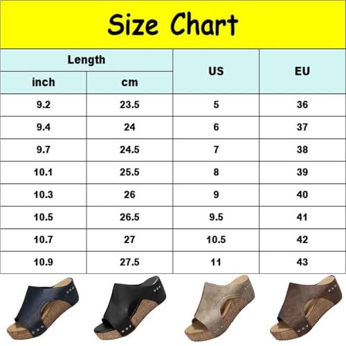 Cork Wedges & Platform Slides Womens Comfy Wedge Orthopedic Sandals Thick Sole Comfy Leather Arch Support Slippers(Blue,US 8)4