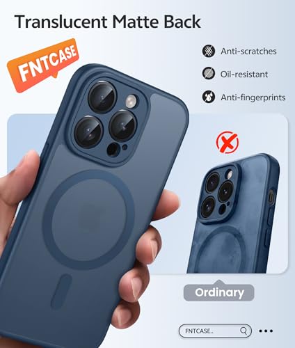 Image of FNTCASE for iPhone 13 Pro Max Case: [Compatible with Magsafe] Translucent Matte Magnetic Cases [Full Camera Protection] Military Grade Shockproof Protective Phone Cover - Blue