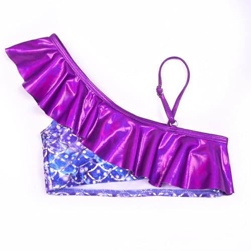 Image of CHILDRENSTAR Girls Metallic Bathing Suits Shiny Ruffles One Shoulder 2 Pieces Swimsuits Cute Bikini Set