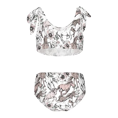 Horse and Anemone Flower Girls Bikini Sets 2 Piece Swimsuits Bathing Suit Swimwear2